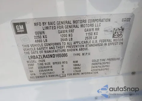 2022 Buick Envision Fwd Preferred z USA, uszkodzony, nr VIN LRBAZLR43ND165086